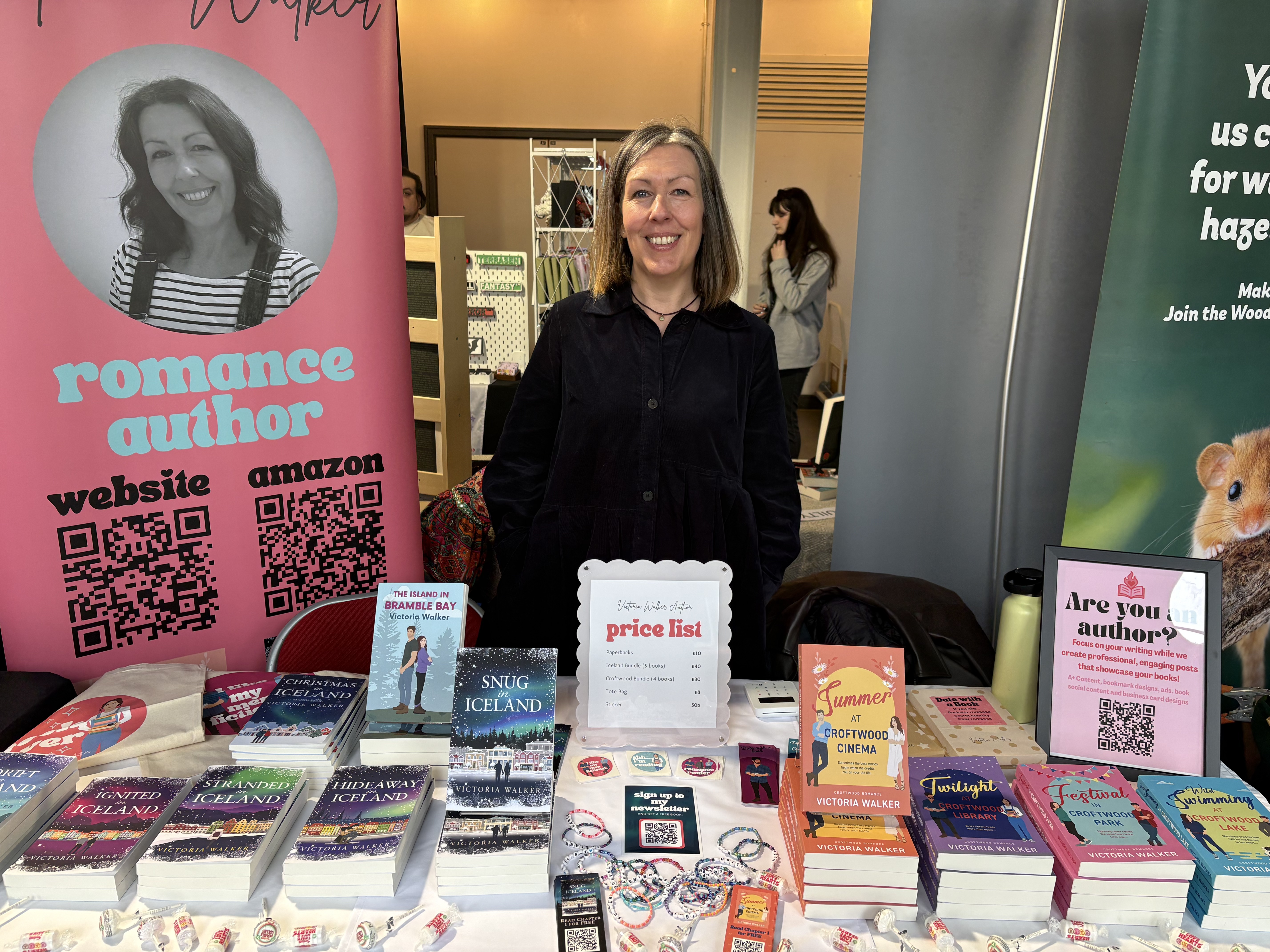 Author branding displayed at a book event
